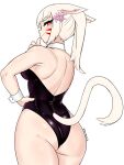 absurd_res accessory animal_ears animal_humanoid animal_tail big_butt blonde_hair blush breasts bunny_costume butt cat_humanoid clothing costume cuffs_(clothing) ears_down eyelashes facial_markings felid felid_humanoid feline feline_humanoid female final_fantasy final_fantasy_xiv flower flower_in_hair fur hair hair_accessory hand_on_hip head_markings hi_res humanoid leotard looking_at_viewer looking_back looking_back_at_viewer mammal mammal_humanoid markings miqo&#039;te pivoted_ears plant purple_clothing purple_leotard rear_view red_eyes shnibbles simple_background smile solo square_enix tail tailed_humanoid tan_body tan_fur tan_skin thick_thighs white_background wide_hips