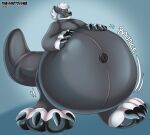 2022 absurd_res anthro balloon balloon_fetish belly big_feet canid canine canis claws feet foot_fetish foot_focus hi_res inflatable inflation latex male mammal pawpads paws pool_toy solo thaismotosuwa toe_claws wolf