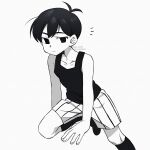  1boy absurdres black_eyes black_hair black_socks black_tank_top closed_mouth expressionless highres kageimo kneehighs looking_at_viewer omori omori_(omori) short_hair shorts simple_background socks solo tank_top twitter_username watermark white_background 