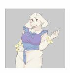 2023 anthro boss_monster_(undertale) bovid breasts caprine clothing clothing_pull eyewear female fur glasses goat hi_res komm64 mammal one-piece_swimsuit red_eyes solo swimwear swimwear_pull toriel undertale_(series) white_body white_fur