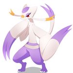  3_toes ambiguous_gender claws fur mienshao nintendo pok&eacute;mon purple_fur raised_tail red_eyes simple_background video_games white_background 杏 