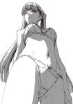  1girl blunt_bangs bra breasts closed_mouth jitome long_hair medium_breasts minoshima_ayaka monochrome navel navel_piercing off_shoulder original panties piercing simple_background sketch thighs twintails underwear white_background 