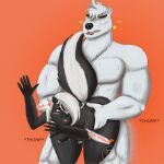 2024 5_fingers abs absurd_res anthro artist_logo ashe_grewirt bear big_butt big_tail black_body black_breasts black_eyebrows black_fur black_lips blue_claws blush bouncing_breasts breasts butt claws colored dialogue digital_drawing_(artwork) digital_media_(artwork) duo english_text eternal_forwardness eyebrows eyes_closed facial_markings fangs female finger_claws fingers fluffy fluffy_tail fur grey_lips growling hair hair_over_eye head_markings heart_symbol hi_res holding_partner holding_up inner_ear_fluff interspecies larger_male leaning leaning_on_wall lips logo male male/female mammal markings medium_hair mephitid moan motion_lines multicolored_body multicolored_fur multicolored_tail muscular muscular_anthro muscular_male muscular_thighs name_in_dialogue neck_tuft nipples nude one_eye_obstructed open_mouth open_smile orange_background orange_eyes pecs penetration pink_nipples pink_tongue polar_bear short_hair simple_background size_difference skunk skywater smaller_female smile striped_body striped_fur stripes tail teeth text thick_bottom_lip thick_eyebrows thick_thighs thrusting thumping tongue tuft ursine vaginal vaginal_penetration wavy_hair white_body white_fur white_hair wide_hips wilbur_bearrison yellow_claws