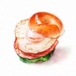  bagel bagel_sandwich bread egg_(food) food food_focus fried_egg ham lettuce lisazhou_art no_humans original white_background 