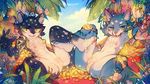 anthro black_fur blue_eyes blue_fur canine day detailed_background duo ear_piercing feline fur gem inviting kemono kiyo3014 looking_at_viewer male mammal multicolored_fur nude outside piercing presenting pubes sky spread_legs spreading tiger tongue two_tone_fur white_fur wolf yellow_eyes young 