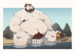  2024 anthro asian_clothing bear beard belly big_belly clothing east_asian_clothing facial_hair fundoshi hi_res humanoid_hands japanese_clothing male mammal moobs navel nipples overweight overweight_male polar_bear riisago sitting solo underwear ursine water white_body white_clothing white_fundoshi white_underwear 