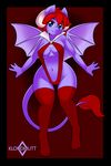 2017 anthro blue_eyes breasts cleavage clothed clothing dragon equine fan_character female hair horn horse hybrid kloudmutt legwear mammal my_little_pony pony red_hair slit_pupils solo stockings wide_hips 