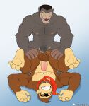  abs anal anal_penetration anthro ape armpit_hair bodily_fluids body_hair cum cum_on_chest donkey_kong_(character) donkey_kong_(series) duo feet genital_fluids gorilla haplorhine hi_res male male/male mammal muscular muscular_male necktie nintendo orgasm pecs penetration primate spelunker_sal teeth_showing toes will_(eightane) 