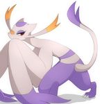  3_toes ambiguous_gender claws fur mienshao nintendo pok&eacute;mon purple_fur raised_tail red_eyes simple_background video_games white_background 杏 