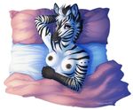  2017 anthro bed breasts equine facial_piercing female fur hair hi_res horse looking_at_viewer mammal mane messy messy_hair morning multicolored_fur nipple_piercing nipples nose_piercing nose_ring nude on_bed piercing pillow purple_eyes rainbowfoxy rainbowfoxy_art simple_background smile solo striped_fur stripes zebra 