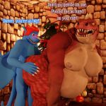  2022 3d_(artwork) albalbalb alby_(albalbalb) anthro belly big_belly big_butt big_pecs blue_body blue_scales blush butt carpet christmas christmas_tree digital_media_(artwork) dragon duo english_text giana_sisters gurglewocky_(giana_sisters) hair hand_on_butt hand_on_knee hand_on_leg hi_res holidays horn inside looking_at_another looking_back looking_back_at_another looking_back_at_partner male male/male musclegut muscular muscular_anthro muscular_male mythological_creature mythological_scalie mythology nipples pecs plant red_body red_eyes red_hair red_scales scales scalie size_difference small_dom_big_sub standing tail tan_body tan_scales text tree wall_(structure) wings yellow_eyes 