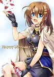  alcohol beer beer_bottle blue_eyes bottle brown_hair coat fingerless_gloves gloves hair_ornament hairclip jacket_on_shoulders long_hair looking_at_viewer lyrical_nanoha magical_girl mahou_shoujo_lyrical_nanoha_strikers open_mouth san-pon skirt solo waist_cape x_hair_ornament yagami_hayate 