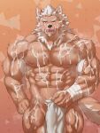 abs absurd_res anthro biceps black_nose bodily_fluids canid canine canis cum cum_covered demon fangs fur genital_fluids hi_res lifewonders male mammal marchosias_(tas) messy muscular muscular_anthro muscular_male nipples pecs red_eyes scar solo tan_body tan_fur teeth tokyo_afterschool_summoners vein veiny_muscles white_body white_fur wolf znoneikaga