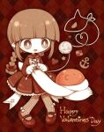  1girl anchor_symbol animal argyle_background back_bow blunt_bangs bow braid bright_pupils brown_hair checkerboard_cookie colored_skin cookie dress english_text food footwear_bow frilled_dress frills funamusea funamusea_(artist) grey_eyes grey_pantyhose hair_bow happy_valentine heart heart_of_string holding knitting knitting_needle light_blush long_hair looking_at_another needle o3o octopus official_art oounabara_to_wadanohara open_mouth pantyhose petite pointy_ears red_background red_bow red_dress red_footwear scarf sidelocks solo_focus star_(symbol) string striped_clothes striped_pantyhose tarako_(funamusea) twin_braids valentine vertical-striped_clothes vertical-striped_pantyhose wadanohara white_bow white_pupils white_scarf white_skin wool 