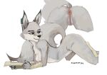 all_fours anthro anus athletic_tape breasts butt canid canine corsac_fox digital_media_(artwork) dreamworks female flavumlynx fox fur genitals grey_body grey_fur hi_res holding_object holding_paper kung_fu_panda looking_back mammal nipples nude paper presenting presenting_hindquarters pussy raised_tail simple_background solo sports_tape tail true_fox y_anus zhen_(kung_fu_panda)