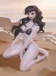 1 absurd_res anthro beach bikini black_eyes black_hair clothing evening female fin frieder1 hair hi_res sand sea smile solo sunset swimwear water