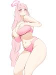  1girl bare_shoulders blue_archive blush bra braid breasts closed_mouth curvy eimi_(blue_archive) gya_rb highres huge_breasts long_hair looking_at_viewer panties pink_bra pink_panties simple_background solo thick_thighs thighs underwear underwear_only very_long_hair white_background 