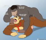  anal anal_penetration anthro ape bodily_fluids butt dialogue donkey_kong_(character) donkey_kong_(series) duo finger_in_mouth finger_suck foreskin genital_fluids genitals gorilla haplorhine male male/male mammal muscular muscular_male necktie nintendo penetration penis precum primate spelunker_sal sucking taunting teeth_showing will_(eightane) 