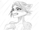 5_fingers absurd_res alex_artist angry anthro blush breasts clenched_teeth digital_media_(artwork) female fingers fur hair hi_res mammal monochrome open_mouth procyonid raccoon short_hair simple_background solo teeth teeth_showing