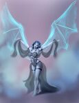 big_breasts blue_body breasts claws clothing dungeons_and_dragons elf female finger_claws hair hasbro hi_res humanoid lingerie nipples not_furry nude simple_background smile solo tattoo underwear wings wintersoul wizards_of_the_coast