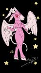absurd_res anthro baphomet_(deity) bovid breasts caprine deity demon female fur hi_res horn mammal pink_body pink_fur red_eyes shakewell-before-use simple_background solo spade_tail spread_wings tail wings