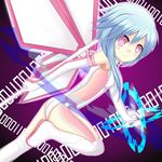  ass bare_shoulders blue_hair bodysuit breasts cowboy_shot elbow_gloves gloves highres leotard looking_at_viewer neptune_(series) pink_eyes rom_(choujigen_game_neptune) shinon_ruku short_hair short_hair_with_long_locks small_breasts staff white_sister_rom wings 