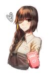  1girl bear black_necktie braid brown_eyes brown_hair closed_mouth eyepatch girls&#039;_frontline highres long_hair long_sleeves looking_at_viewer m16a1_(girls&#039;_frontline) mole mole_under_eye multicolored_hair necktie scar shirt simple_background smile solo upper_body xanax025 yellow_shirt 