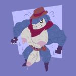  absurd_res anthro ascot balls belt big_balls big_muscles big_penis blue_body bodily_fluids boots clenched_teeth clothing cowboy_hat digital_media_(artwork) dripping erection fish footwear genital_fluids genitals gloves handwear hat headgear headwear hi_res indiana_jaws_(yo-kai_watch) level-5 looking_at_viewer male marine muscular muscular_anthro muscular_male nipple_piercing nipple_ring nipples nude pecs penis piercing precum precum_drip ring_piercing scar shark simple_background solo teeth vaniwall yo-kai_watch 
