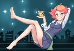  :3 amanda_o'neill animal barefoot blush breasts collarbone error eyebrows_visible_through_hair green_eyes highres holding holding_animal kagari_atsuko large_breasts little_witch_academia looking_at_viewer luna_nova_school_uniform mouse multicolored_hair multiple_girls orange_hair parted_lips red_eyes red_hair school_uniform short_hair shou_jian_yu smile teeth waving wrong_feet 