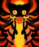  absurdres animal_focus barghestblack constricted_pupils dream_tiger_(govy9807) highres looking_at_viewer monster no_humans open_mouth orange_background original sharp_teeth simple_background solo straight-on teeth tiger tusks upper_body yellow_eyes 