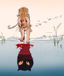  2others blind blood blood_on_face blood_on_feet blood_on_ground clickdango colored_sclera dream_tiger_(govy9807) english_commentary highres monster multiple_others orange_fur orange_sclera original pond shadow tiger 
