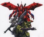  1980s_(style) beam_rifle bit_(gundam) char's_counterattack char's_counterattack_-_beltorchika's_children energy_gun geara_doga gundam izubuchi_yutaka key_visual mecha mobile_armor mobile_suit neo_zeon nightingale_(gundam) no_humans official_art promotional_art psycho_doga retro_artstyle robot scan science_fiction traditional_media weapon white_background 