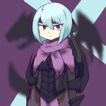  1girl armor beruka_(fire_emblem) black_armor black_headband blue_hair capelet closed_mouth demensionalrobo fire_emblem fire_emblem_fates headband highres light_blue_hair looking_at_viewer purple_eyes solo torn_capelet torn_clothes 