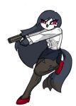  anthro blush female gun helluva_boss octavia_(helluva_boss) office_lady pace-maker ranged_weapon small_waist solo thick_thighs weapon wide_hips 