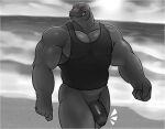 absurd_res anthro beach biceps bottomless clothed clothing detailed_background digital_media_(artwork) epic_games flaccid foreskin fortnite genitals hi_res humanoid_genitalia humanoid_penis jayjay_(artist) komodo_dragon lizard male monitor_lizard monochrome muscular muscular_anthro muscular_male outside pecs penis red_sclera reptile scales scalie sea seaside shirt sky smile smirk solo tank_top teeth thick_penis thick_thighs thunder_(fortnite) topwear triceps water