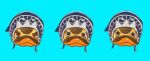  angry animal animal_focus bird blue_background blush_stickers commentary_request duck goggles goggles_on_headwear hat highres karoo_(one_piece) looking_at_viewer multiple_views one_piece portrait simple_background solo yuu_sz37 