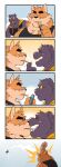  absurd_res anthro anthro_on_anthro biped canid canine claws clothed clothing comic duo eyebrows felid fingers food fur hi_res humor interspecies male male/male mammal muscular muscular_anthro muscular_male open_mouth open_smile otake pantherine ray_(takemoto_arashi) smile tail takemoto_arashi 