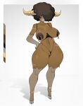  anthro areola biped bouffalant brown_body female generation_5_pokemon genitals hair hair_over_eye hand_on_hip hi_res looking_at_viewer nintendo nipple_piercing nipples one_eye_obstructed piercing pokemon pokemon_(species) pussy pussy_floss solo thick_thighs vtalna1 