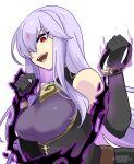  1girl alternate_costume breasts corruption dark_persona facial_mark fire_emblem fire_emblem:_genealogy_of_the_holy_war forehead_mark julia_(fire_emblem) large_breasts long_hair looking_at_viewer mind_control purple_hair red_eyes simple_background solo upper_body yukia_(firstaid0) 