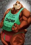  anthro bear belly body_hair bulge chest_hair claws clothing daddy_kink hairy hi_res jockstrap male mammal muscular muscular_male nanuk_(artist) overweight overweight_anthro overweight_male solo teasing thick_thighs underwear writing_on_clothes 