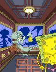  2015 anthro balls butt cephalopod circumcised clothed clothing coleoid crossdressing crystalplatypus duo erection genitals half-closed_eyes heart_symbol hi_res humanoid_genitalia humanoid_penis leaning leaning_backward male male/male male_anthro marine mollusk narrowed_eyes nickelodeon non-mammal_balls octopodiform octopus penis sea_sponge smile spongebob_squarepants spongebob_squarepants_(character) squilliam_fancyson teal_body teal_skin thong underwear undressing yellow_body yellow_skin 