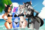 absurd_res amanda_whitaker anthro beach big_breasts bikini black_hair breasts canid canid_demon canine chimera cleavage clothed clothing cloud curvy_figure demon detailed_background dragon felid female fish fukksitacin green_eyes grey_hair group hair hellhound hi_res inner_ear_fluff lagomorph leopard_spots leporid mammal marine mythological_canine mythological_creature mythological_scalie mythology navel one_eye_closed palm_tree pantherine partially_submerged pentagram_necklace pink_hair plant purple_eyes rabbit red_eyes scalie shark sky smile snow_leopard spots submerged_legs swimwear tail tattoo tongue tongue_out tree tuft voluptuous voluptuous_female white_hair wink