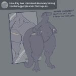  1:1 2024 3_toes 4_fingers ambiguous_gender anthro big_butt big_ears big_tail biped black_body black_fur black_tail butt dialogue digitigrade dimka_(itisd) ellipsis english_text featureless_crotch feet fingers front_view fur hi_res holding_object itisd9 looking_back male_(lore) measuring measuring_butt mirror mirror_reflection mirror_selfie multiple_angles navel open_mouth profanity q&amp;a question_mark rear_view reflection selfie solo standing tail tape_measure tape_measure_around_waist text toes tuft 