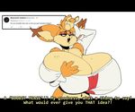  2017 anthro big_breasts breasts bubsy bubsy_(series) claws cleavage clothed clothing crossgender dialogue english_text feline female huge_breasts lynx mammal rabid simple_background solo text twitter video_games white_background 