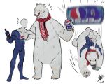 5:4 anthro bear beverage_can cartoonsvodka1 coca-cola duo hi_res male mammal pepsi pepsiman_(character) polar_bear scarf size_difference ursine