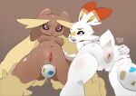  absurd_res anthro areola biped black_sclera breasts brown_body brown_fur cervikalova duo egg egg_in_ass egg_insertion eye_roll female fur generation_4_pokemon generation_8_pokemon genitals hi_res lopunny low-angle_view navel nintendo nipples open_mouth pokemon pokemon_(species) pussy red_eyes scorbunny 