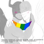  1:1 2024 angel angel_humanoid angemon armor bandai_namco broken_wings casual_nudity couple_(disambiguation) covered_eyes demon devimon digimon digimon_(species) digital_drawing_(artwork) digital_media_(artwork) duo english_text eyes_closed feathered_wings feathers grey_body guide_lines hair hand_on_shoulder happy headgear helmet holding_each_other horn hug humanoid kissing kissing_cheek lacasadelosdibujosua lgbt_couple lgbt_pride lgbt_pride_month long_hair male male/male mask muscular muscular_humanoid naturally_censored nude pecs pride_colors rainbow_flag rainbow_pride_flag rainbow_symbol scarf simple_background sketch smile spikes text white_background wings 