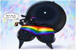  3:2 ant antbloon_(finalcord) arthropod arthropod_abdomen artist_name borisalien bottomwear clothing dated dialogue english_text gesture glistening glistening_abdomen glistening_body hand_gesture hi_res hymenopteran hyper_abdomen inflatable inflation insect latex_body lgbt_pride middle_finger multicolored_bottomwear multicolored_clothing pants pride_colors rainbow_bottomwear rainbow_clothing rainbow_colors rainbow_flag rainbow_pants rainbow_pride_flag rainbow_symbol speech_bubble text 