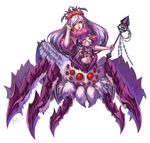  arachne breasts bug cleavage commentary_request extra_eyes fantasy insect_girl large_breasts long_hair looking_at_viewer midriff monster_girl original pointy_ears purple_hair red_eyes solo spider spider_girl standing witch zeroshiki_kouichi 