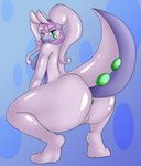  2017 anthro anus blue_eyes breasts butt crouching female goodra hair hi_res looking_at_viewer neronova nintendo pok&eacute;mon purple_hair pussy short_hair side_boob smile solo video_games 